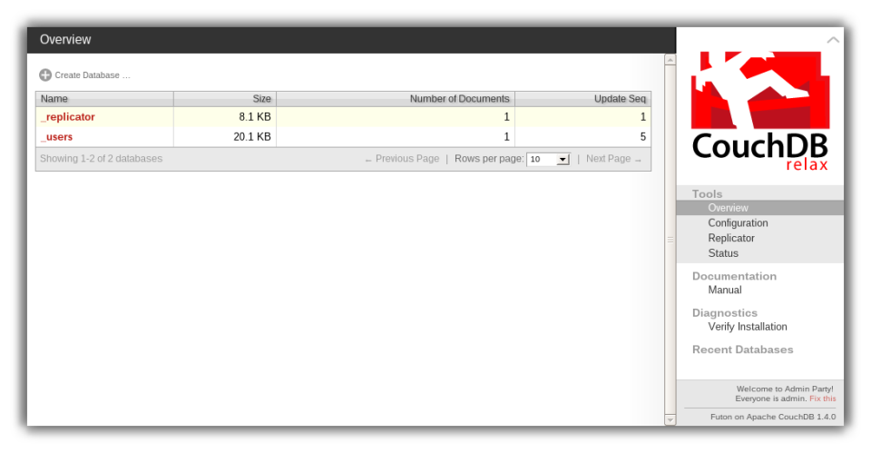 screenshot of Apache CouchDB